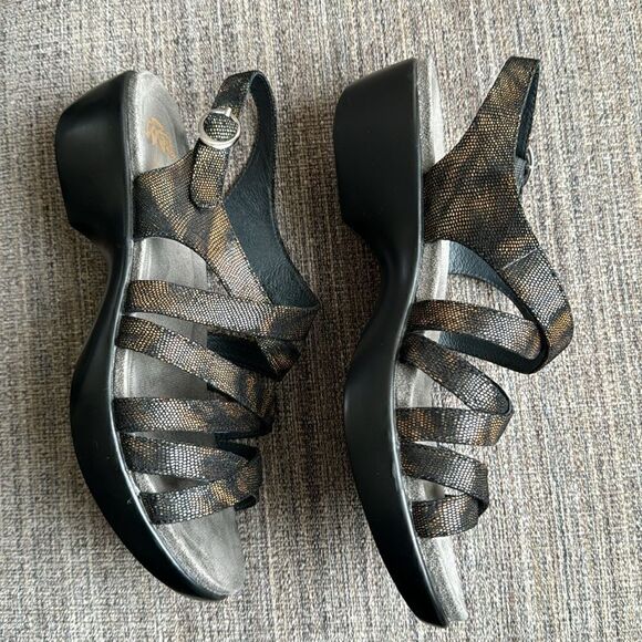 Dansko Dani Coffee Swirl Black/Bronze Subtle Shimmer Open Toe Sandal Size 37 - Picture 3 of 12